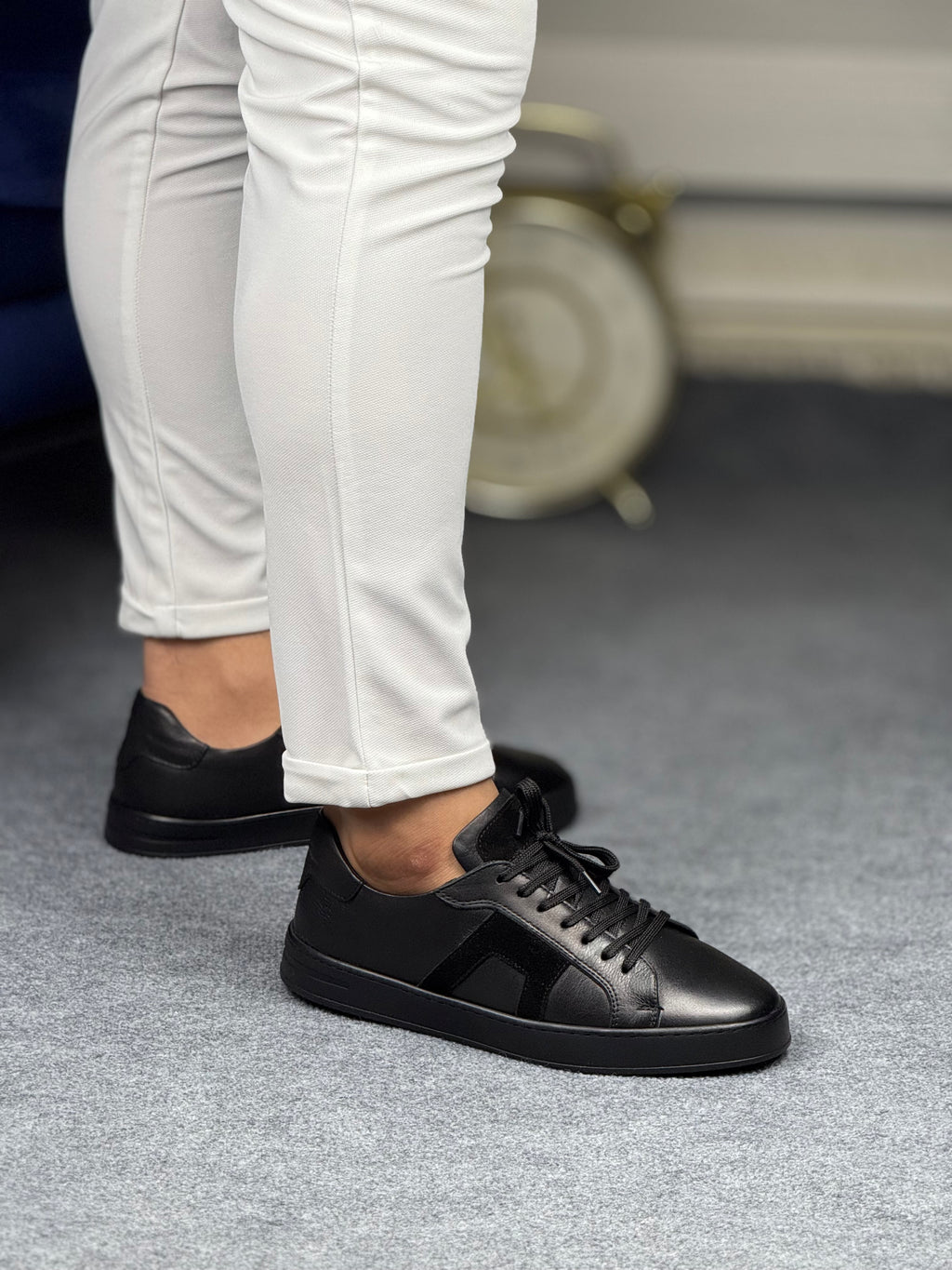 SANTONİ SİYAH ERKEK DERİ AYAKKABI